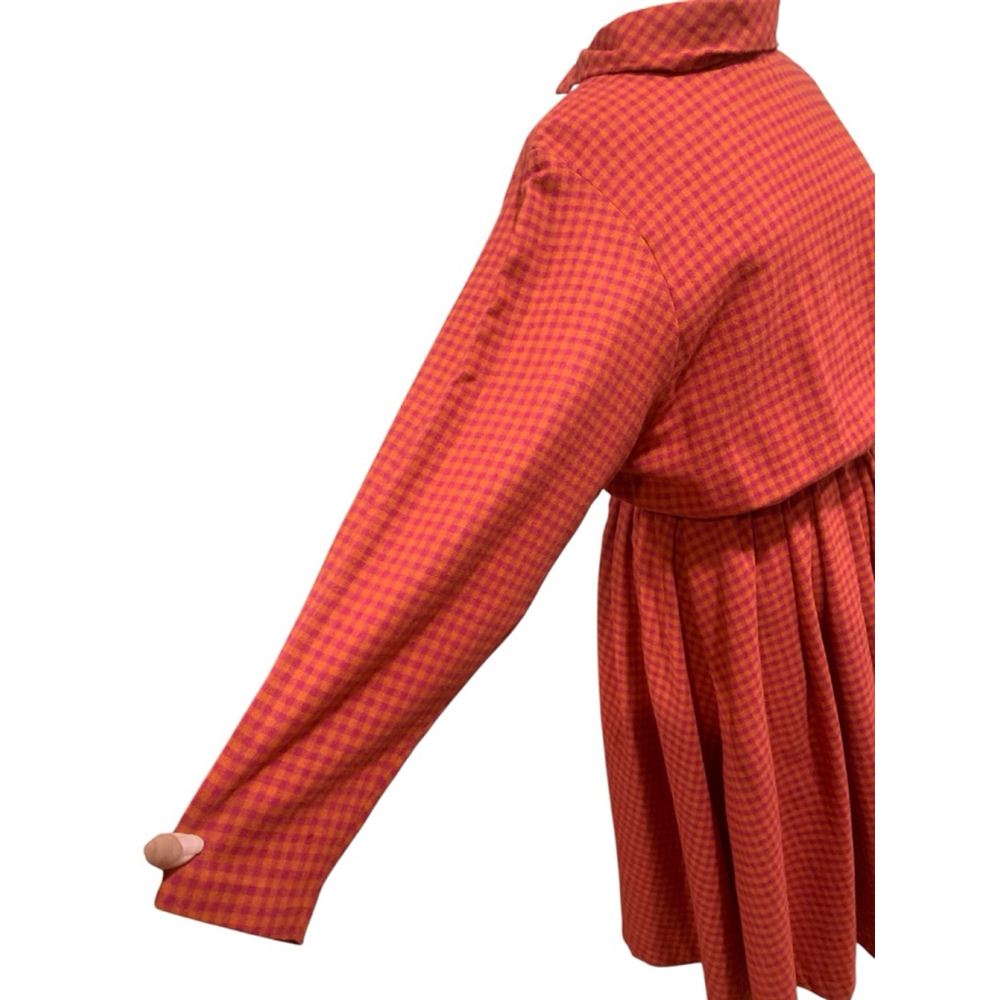 Vntg 60’s Women's homemade Long Sleeve wool Dress pink & Orange Gingham Volup - Picture 3 of 10
